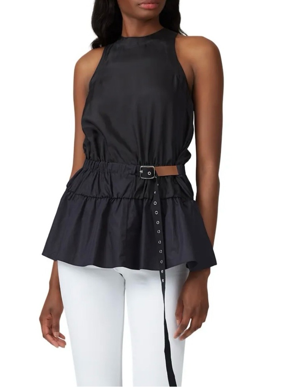 TIBI Mendini Twill Top sleeveless mixed media grommet belt sz 6